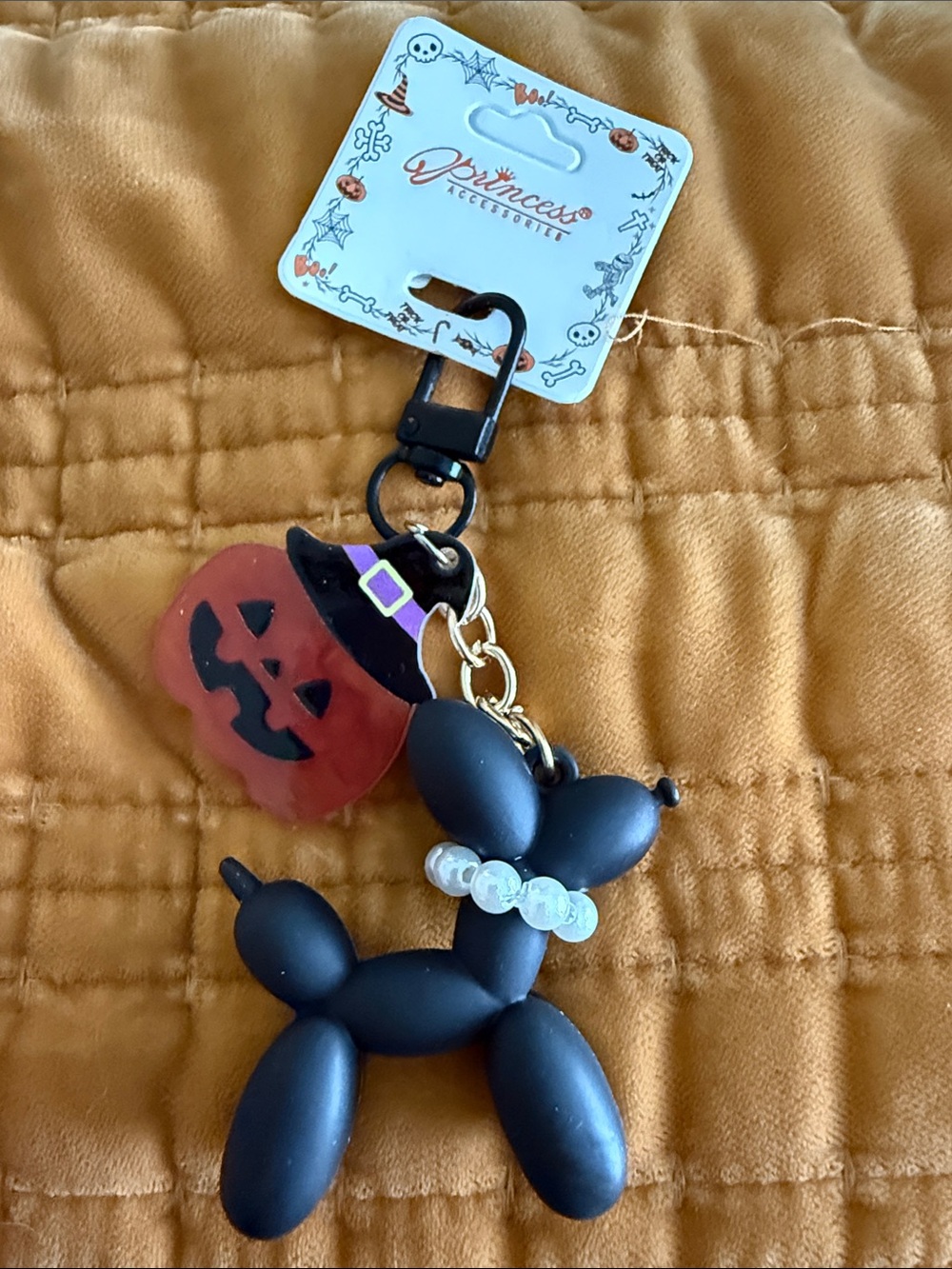 Black Balloon Dog & Orange Pumpkin Keychain NWT